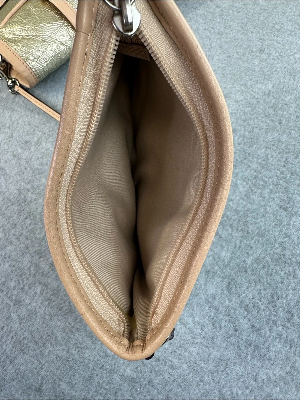 Coach Metro Tote Bag Crinkled Metallic Textured Purse & Matching Wristlet